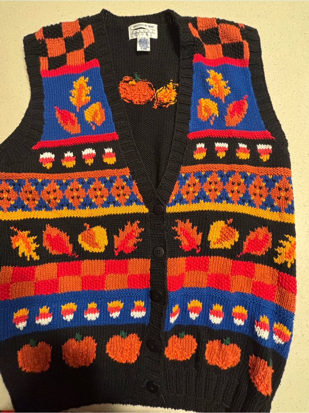 Vintage 90’s fall harvest/ Halloween hand knitted vest